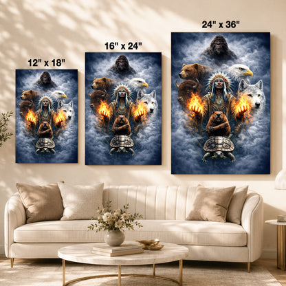 Native American Spirit Animal - Chief with The Seven Teachings Design for Poster/Canvas