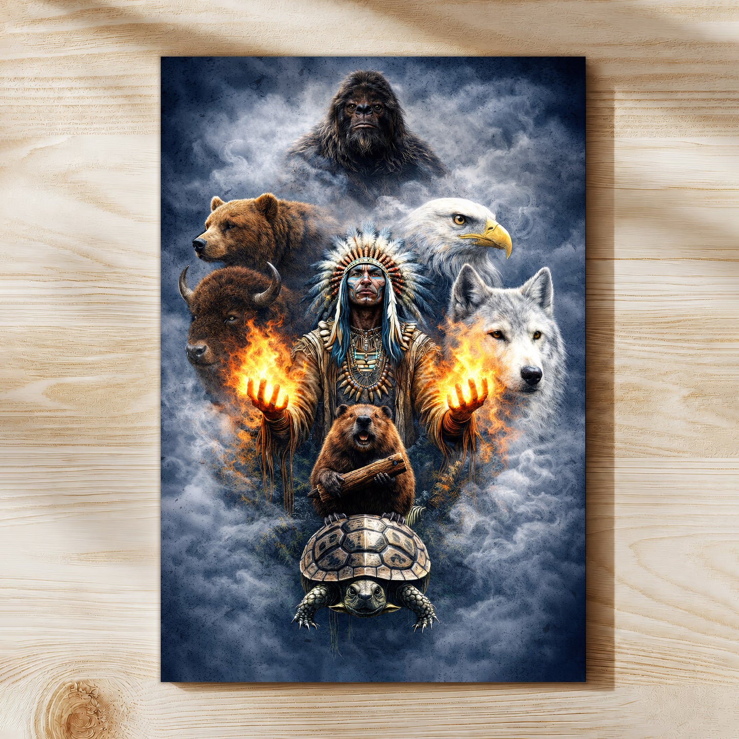 Native American Spirit Animal - Chief with The Seven Teachings Design for Poster/Canvas