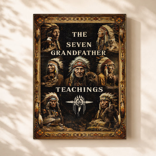 The Seven Grandfather Teachings - Native American Chiefs and Spirit Animal Design for Poster/Canvas