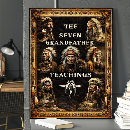 The Seven Grandfather Teachings - Native American Chiefs and Spirit Animal Design for Poster/Canvas
