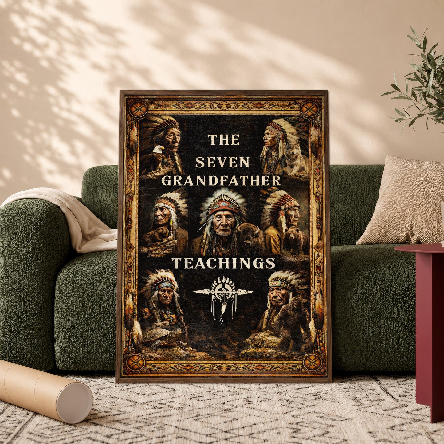 The Seven Grandfather Teachings - Native American Chiefs and Spirit Animal Design for Poster/Canvas