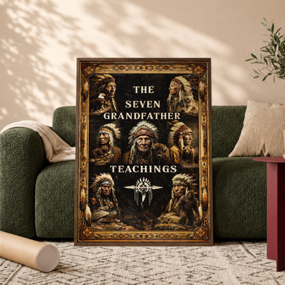 The Seven Grandfather Teachings - Native American Chiefs and Spirit Animal Design for Poster/Canvas