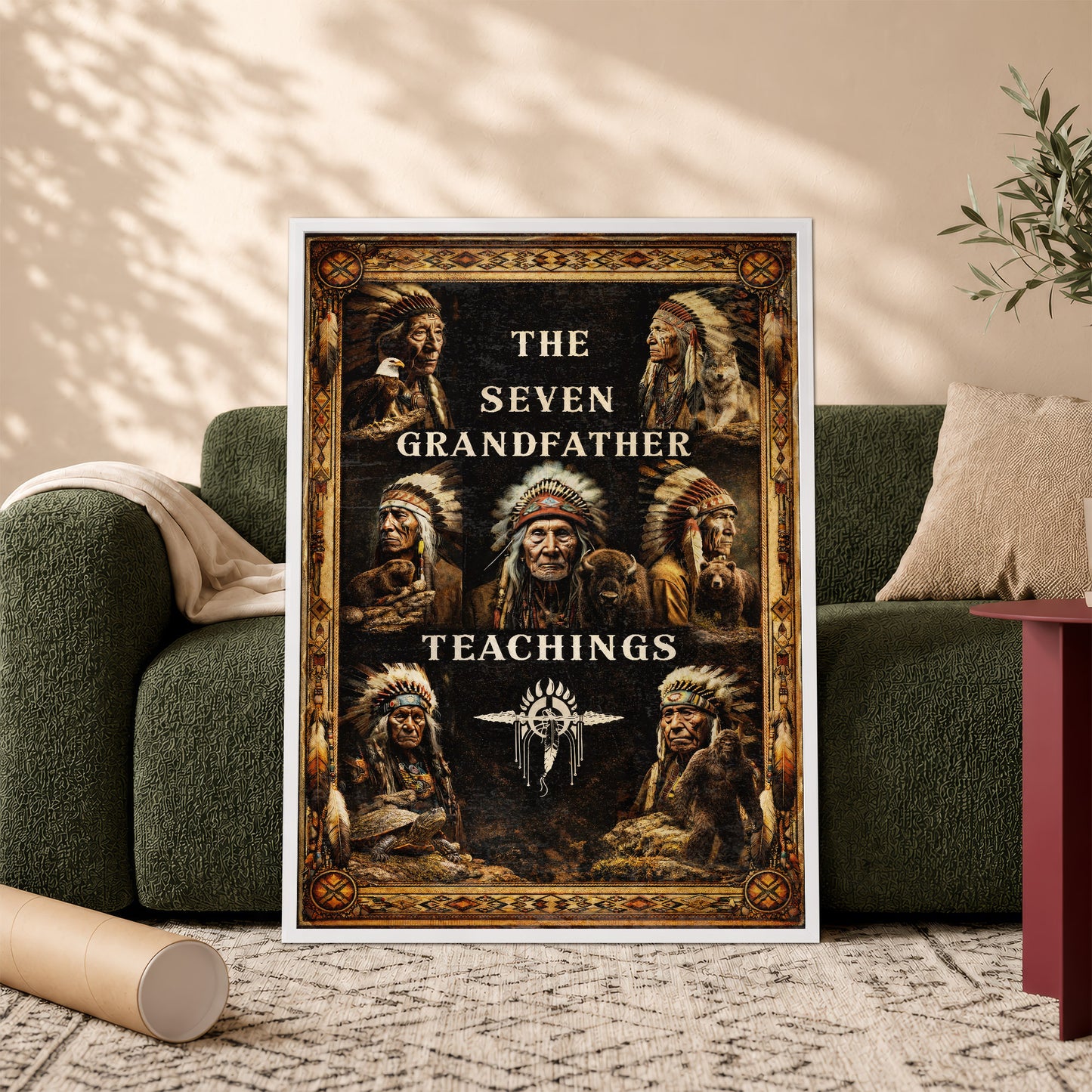 The Seven Grandfather Teachings - Native American Chiefs and Spirit Animal Design for Poster/Canvas