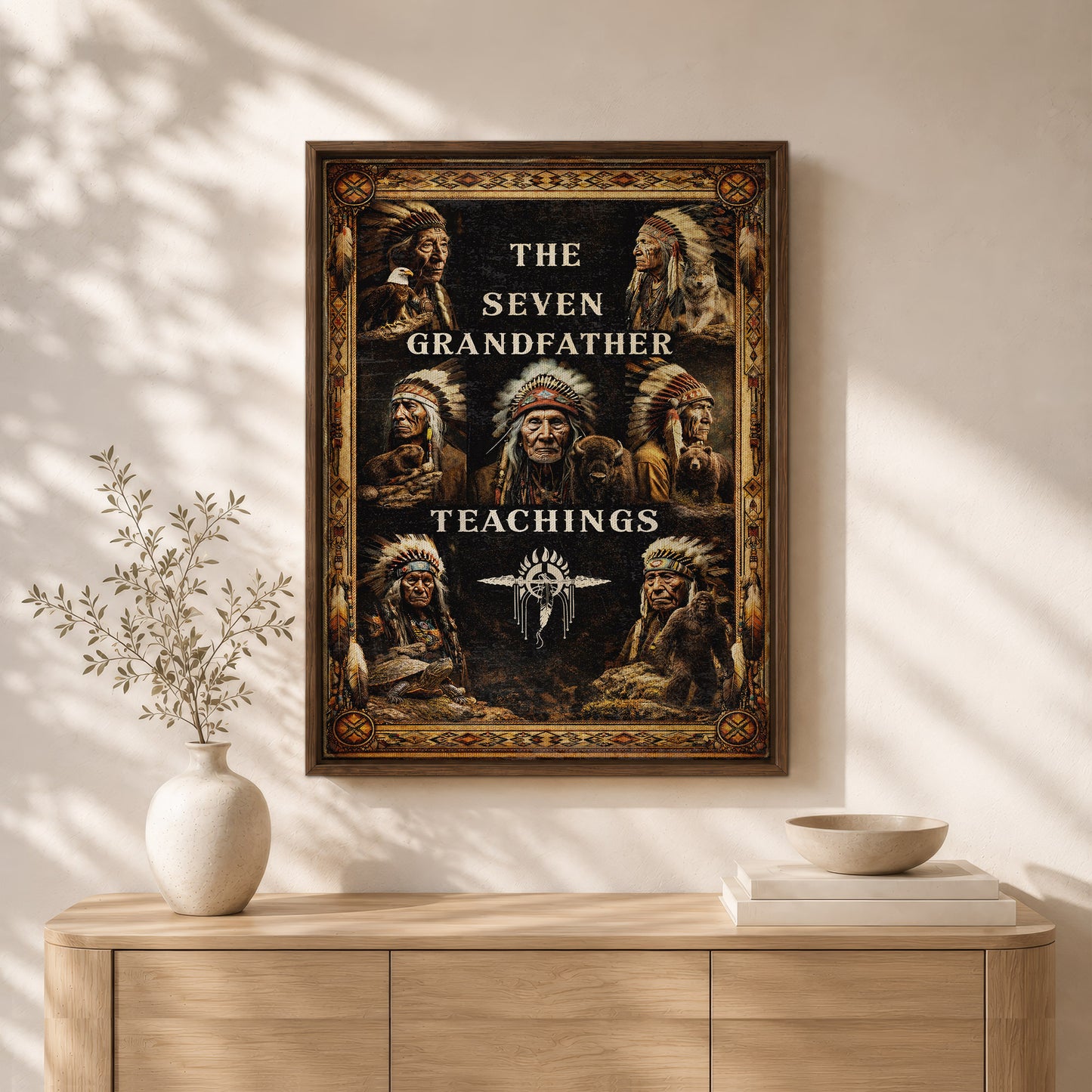 The Seven Grandfather Teachings - Native American Chiefs and Spirit Animal Design for Poster/Canvas