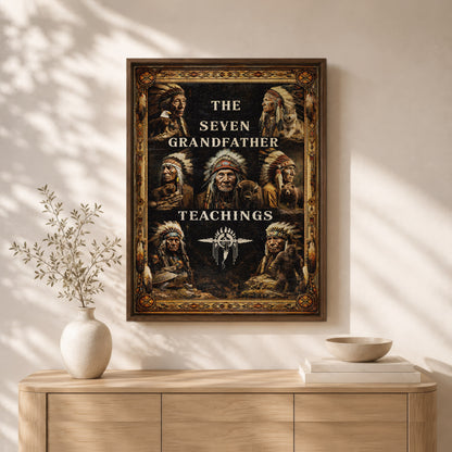 The Seven Grandfather Teachings - Native American Chiefs and Spirit Animal Design for Poster/Canvas