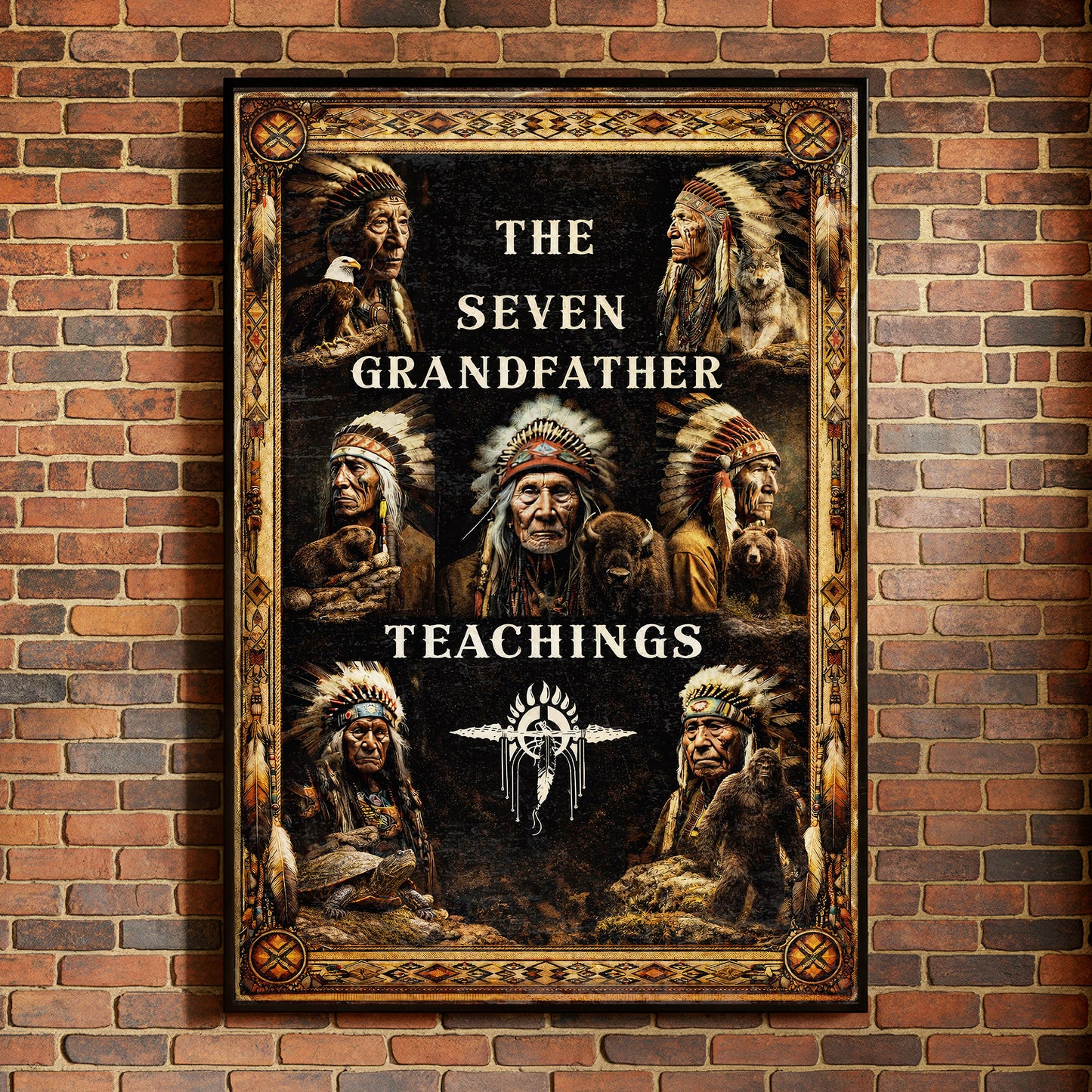 The Seven Grandfather Teachings - Native American Chiefs and Spirit Animal Design for Poster/Canvas