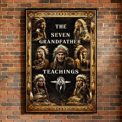 The Seven Grandfather Teachings - Native American Chiefs and Spirit Animal Design for Poster/Canvas