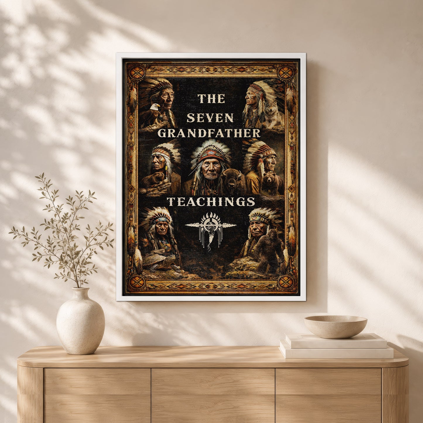 The Seven Grandfather Teachings - Native American Chiefs and Spirit Animal Design for Poster/Canvas
