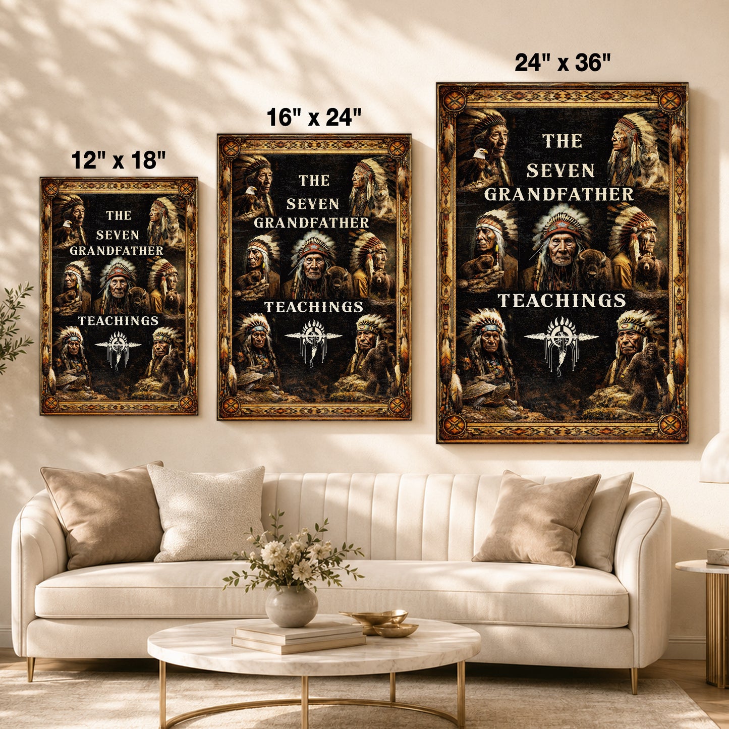 The Seven Grandfather Teachings - Native American Chiefs and Spirit Animal Design for Poster/Canvas