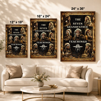 The Seven Grandfather Teachings - Native American Chiefs and Spirit Animal Design for Poster/Canvas