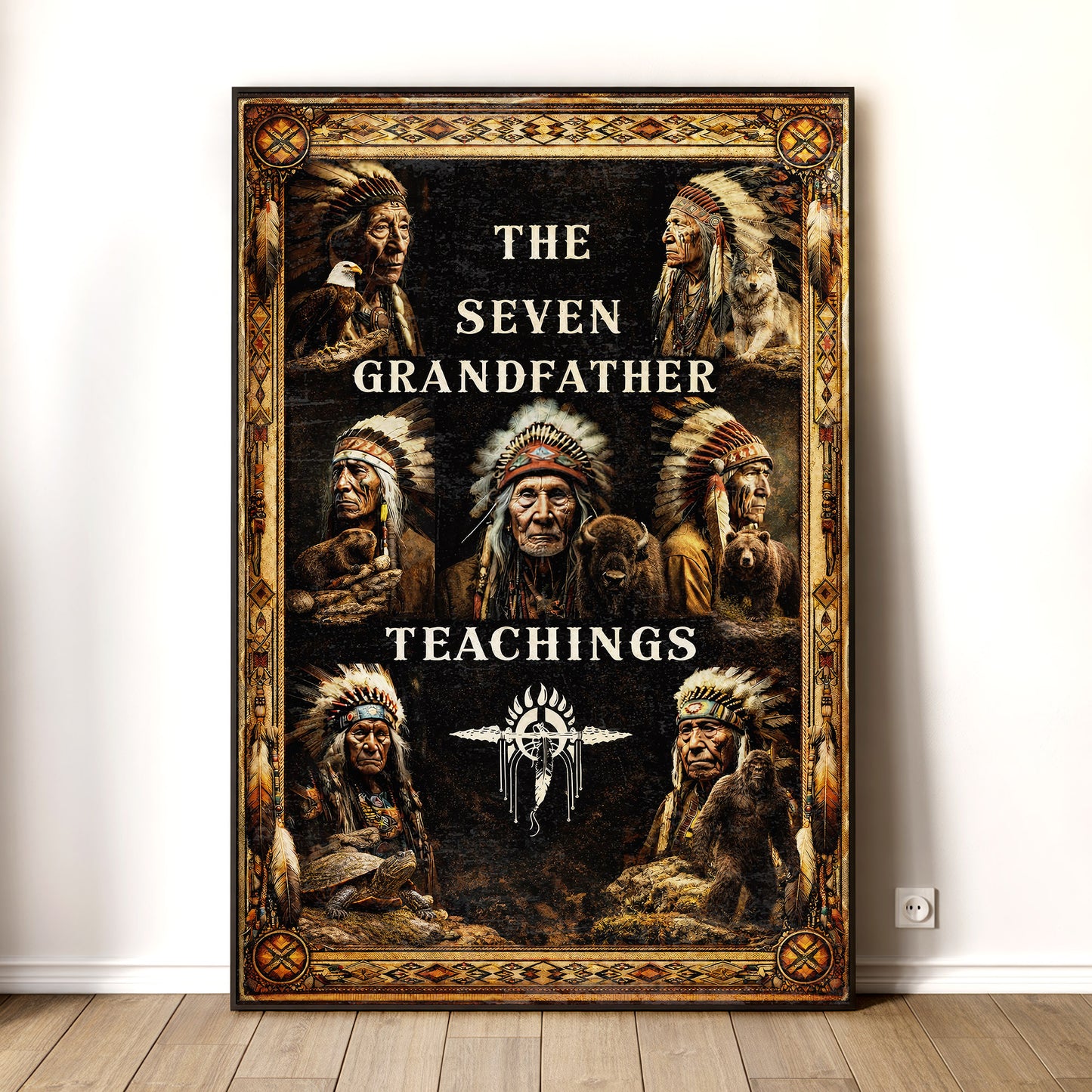 The Seven Grandfather Teachings - Native American Chiefs and Spirit Animal Design for Poster/Canvas
