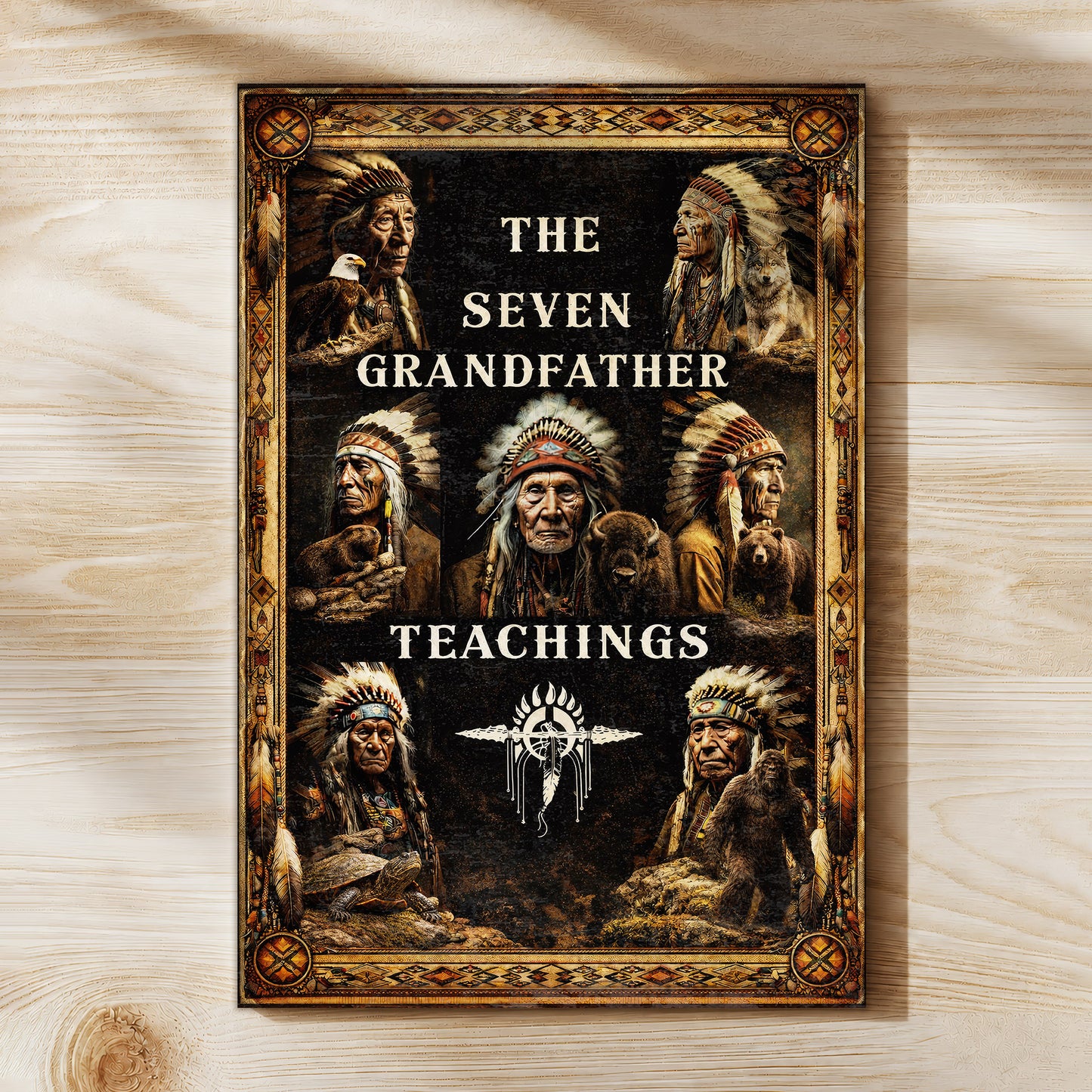 The Seven Grandfather Teachings - Native American Chiefs and Spirit Animal Design for Poster/Canvas