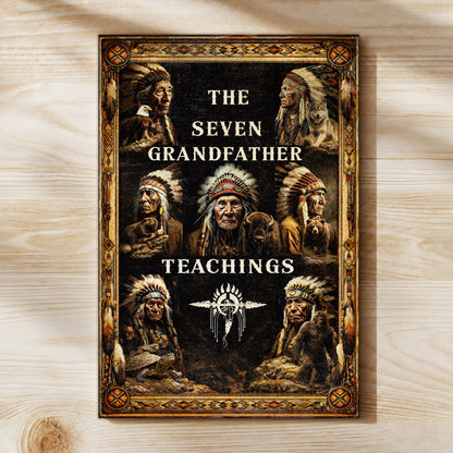 The Seven Grandfather Teachings - Native American Chiefs and Spirit Animal Design for Poster/Canvas