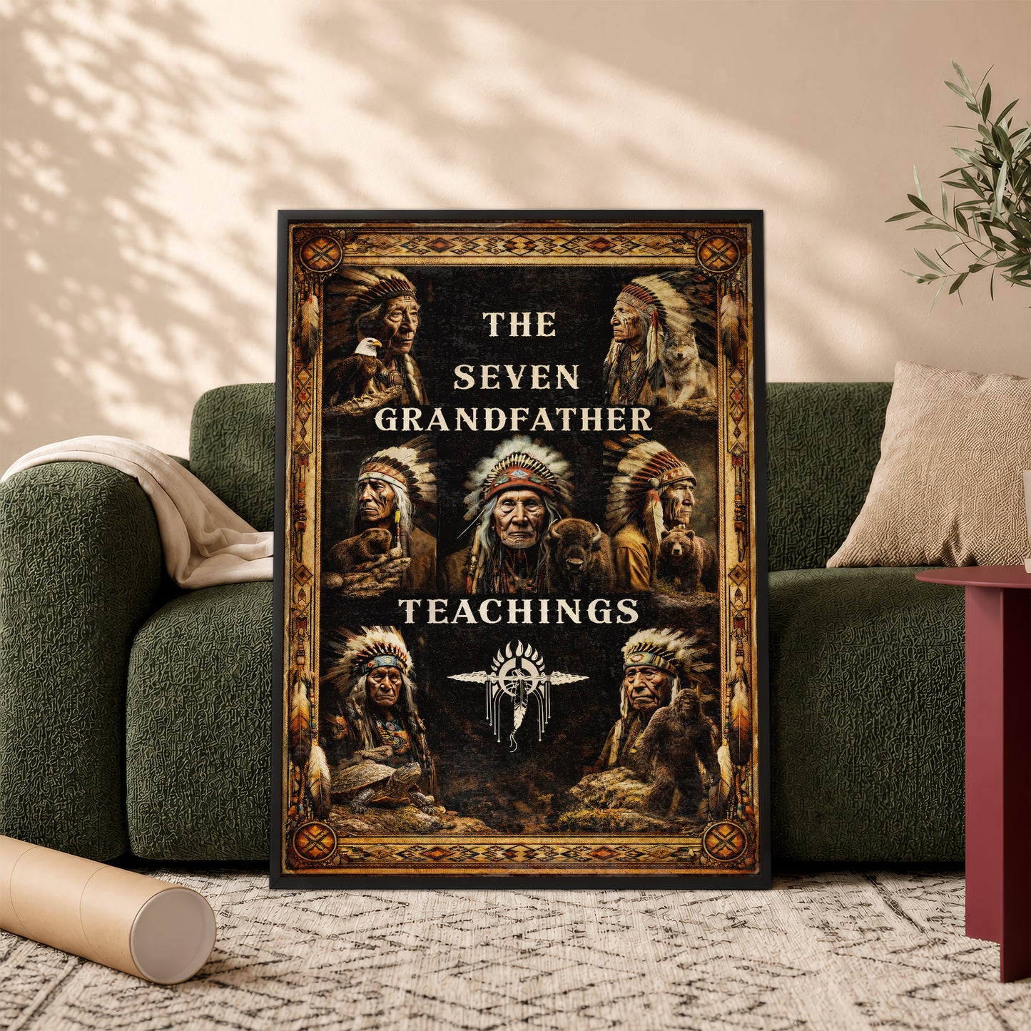 The Seven Grandfather Teachings - Native American Chiefs and Spirit Animal Design for Poster/Canvas