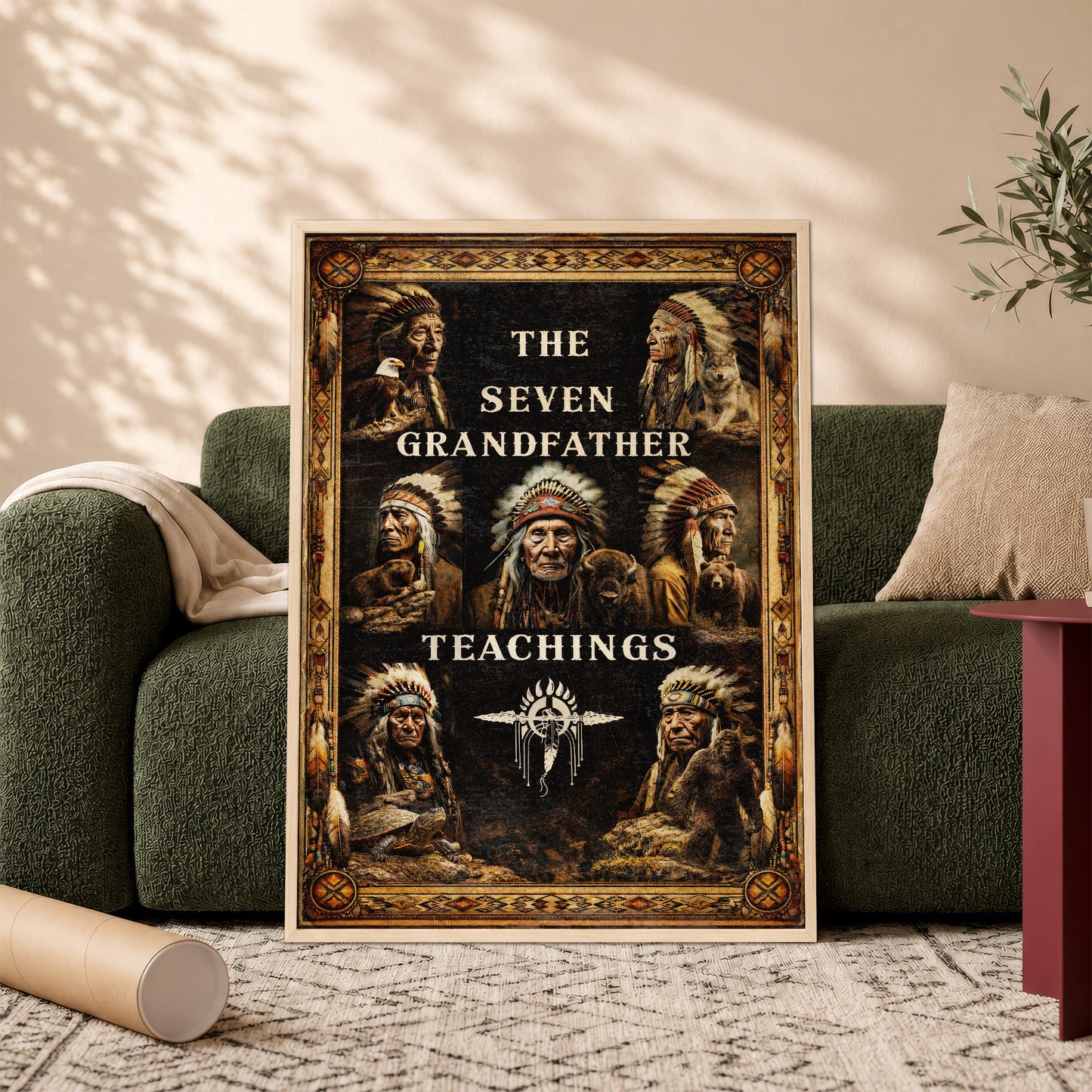 The Seven Grandfather Teachings - Native American Chiefs and Spirit Animal Design for Poster/Canvas