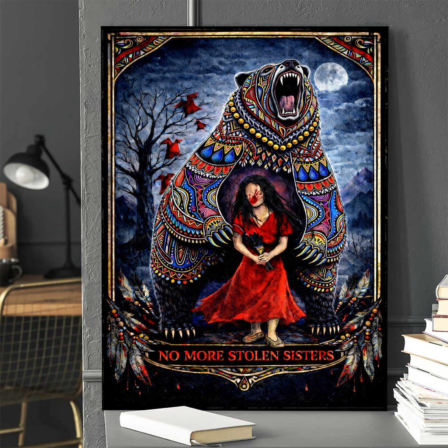 No More Stolen Sisters - Native American Bear & MMIW Awareness Art Poster/Canvas