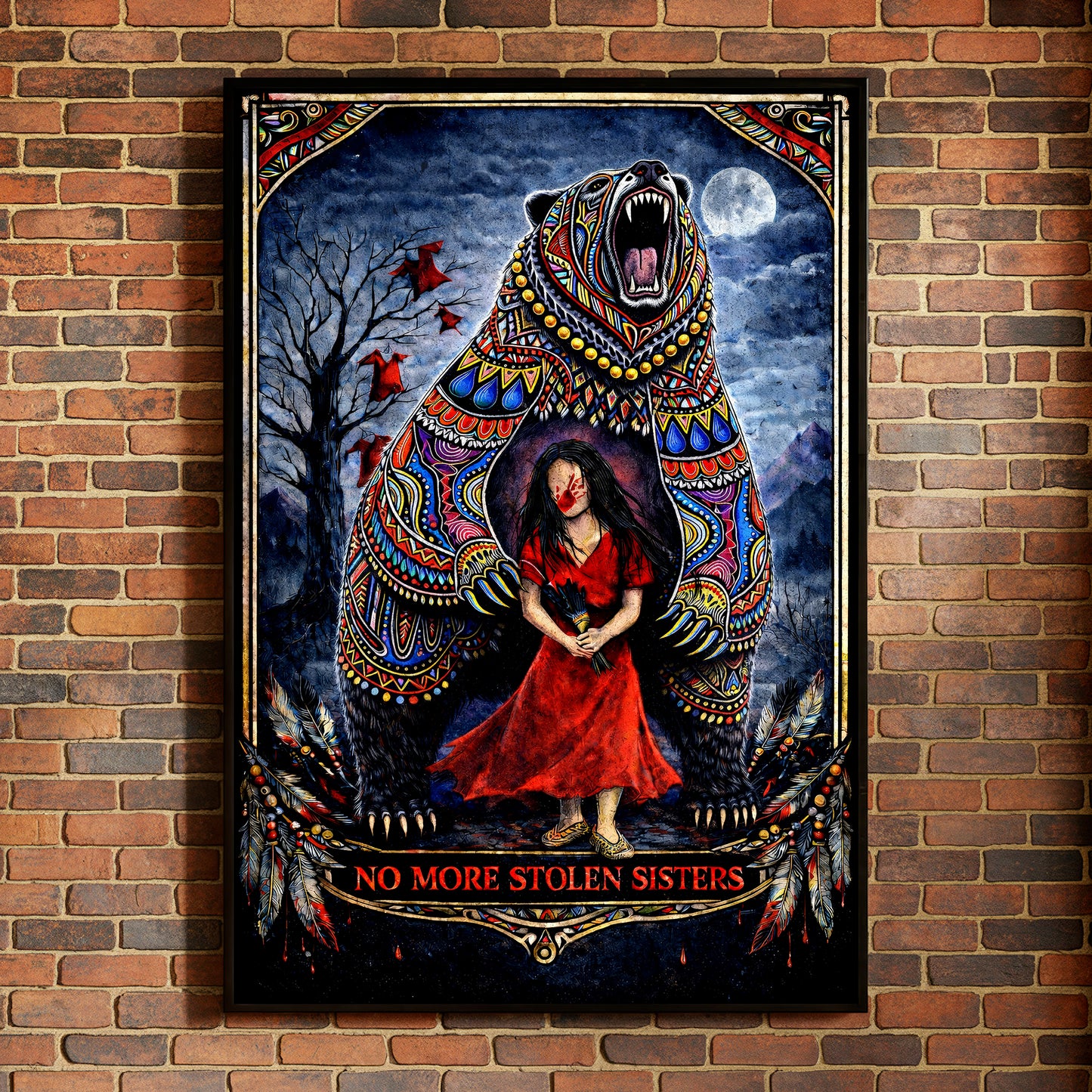 No More Stolen Sisters - Native American Bear & MMIW Awareness Art Poster/Canvas