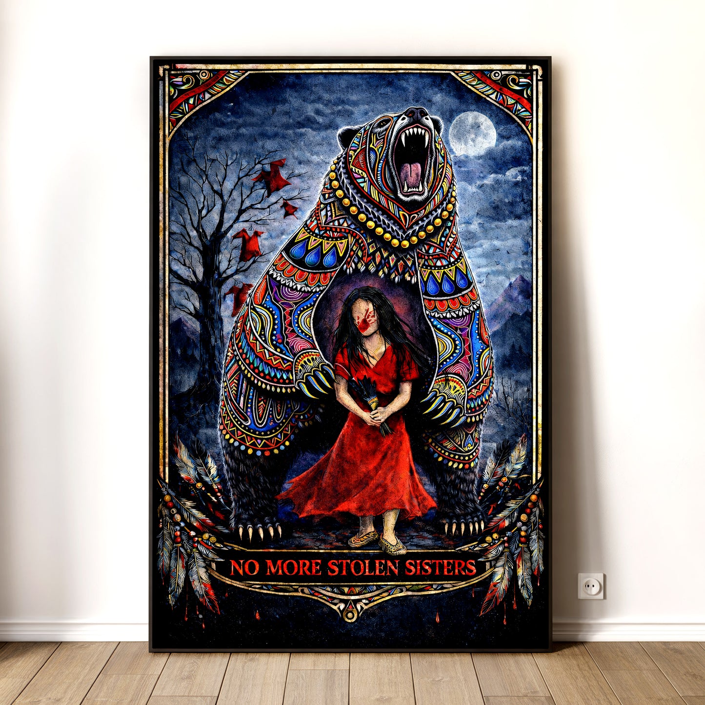 No More Stolen Sisters - Native American Bear & MMIW Awareness Art Poster/Canvas