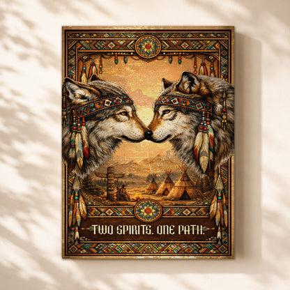 Native American Inspired Wolf Art - "Two Spirits, One Path" Couple for Poster/Canvas
