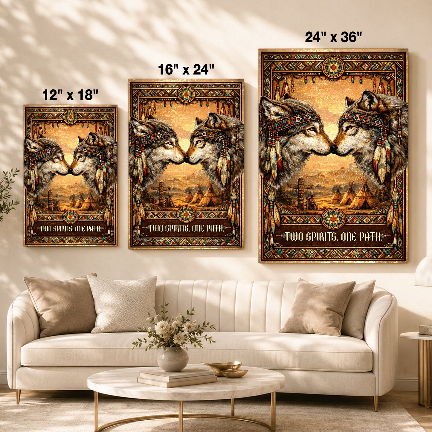 Native American Inspired Wolf Art - "Two Spirits, One Path" Couple for Poster/Canvas