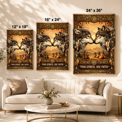 Native American Inspired Wolf Art - "Two Spirits, One Path" Couple for Poster/Canvas