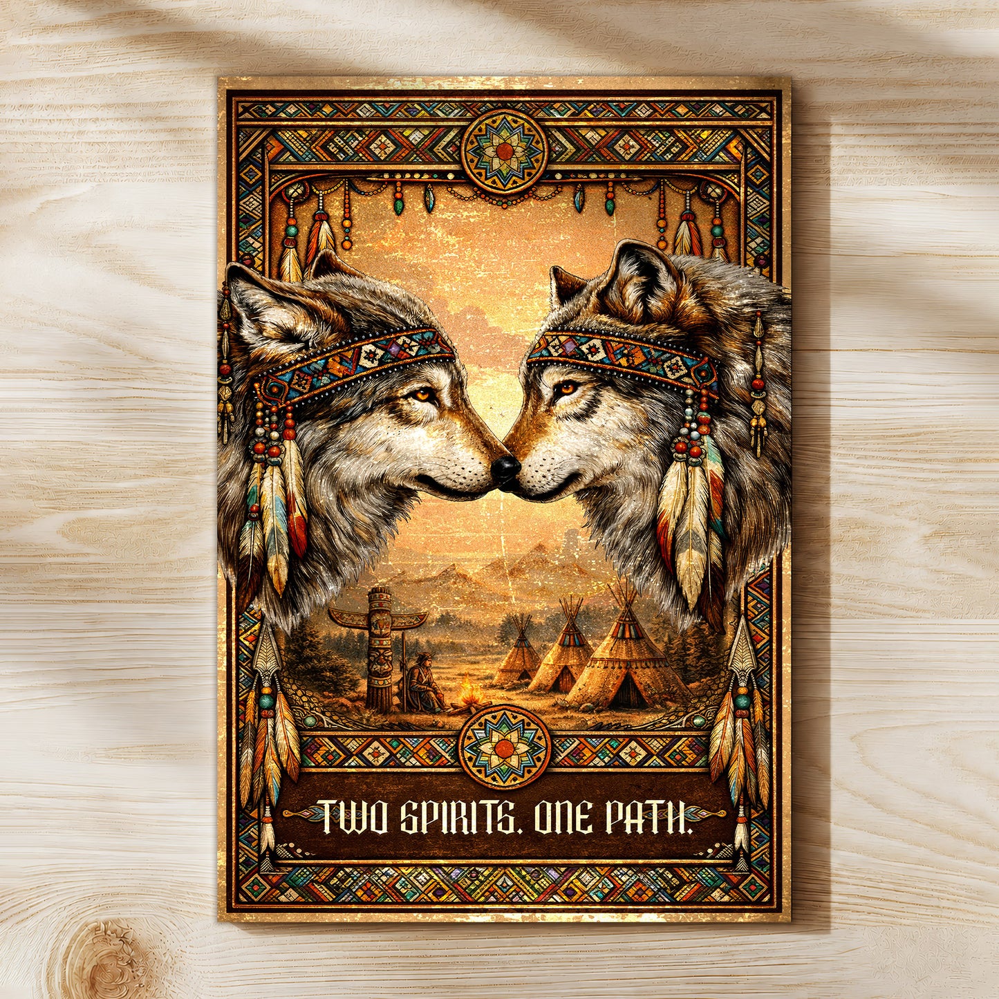 Native American Inspired Wolf Art - "Two Spirits, One Path" Couple for Poster/Canvas