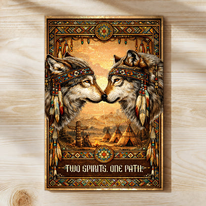Native American Inspired Wolf Art - "Two Spirits, One Path" Couple for Poster/Canvas