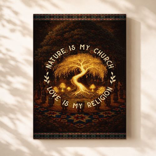 "Nature Is My Church, Love Is My Religion" - Mystical Glowing Tree Design For Poster/Canvas