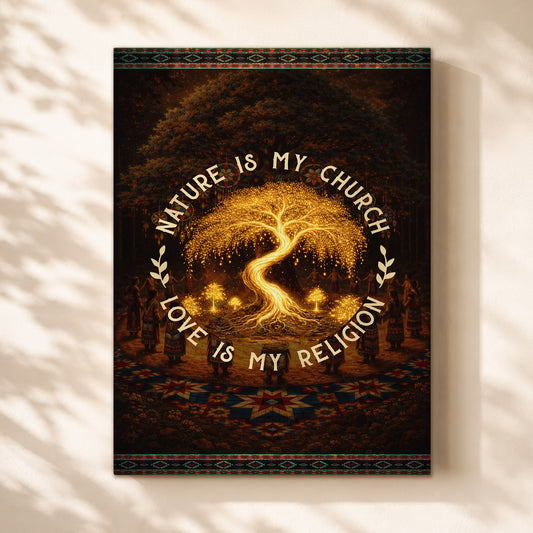 "Nature Is My Church, Love Is My Religion" - Mystical Glowing Tree Design For Poster/Canvas