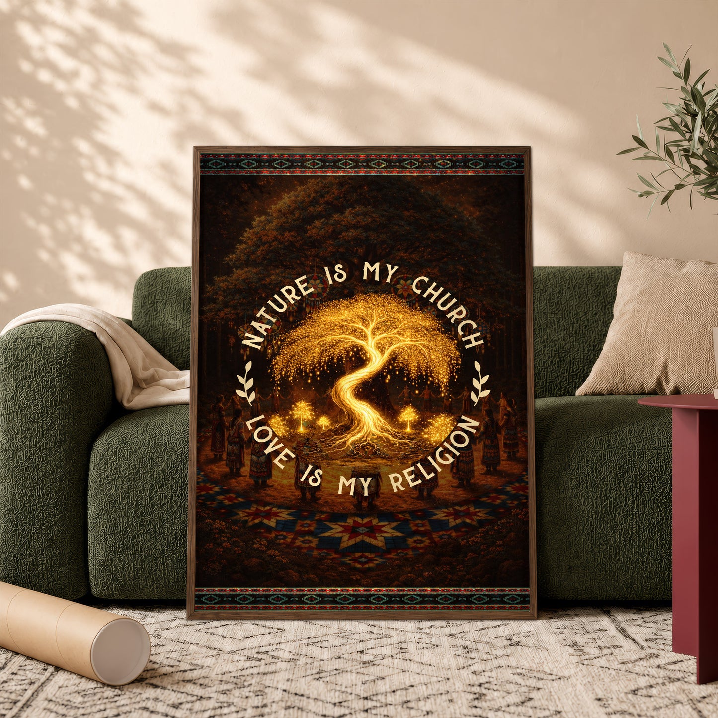 "Nature Is My Church, Love Is My Religion" - Mystical Glowing Tree Design For Poster/Canvas
