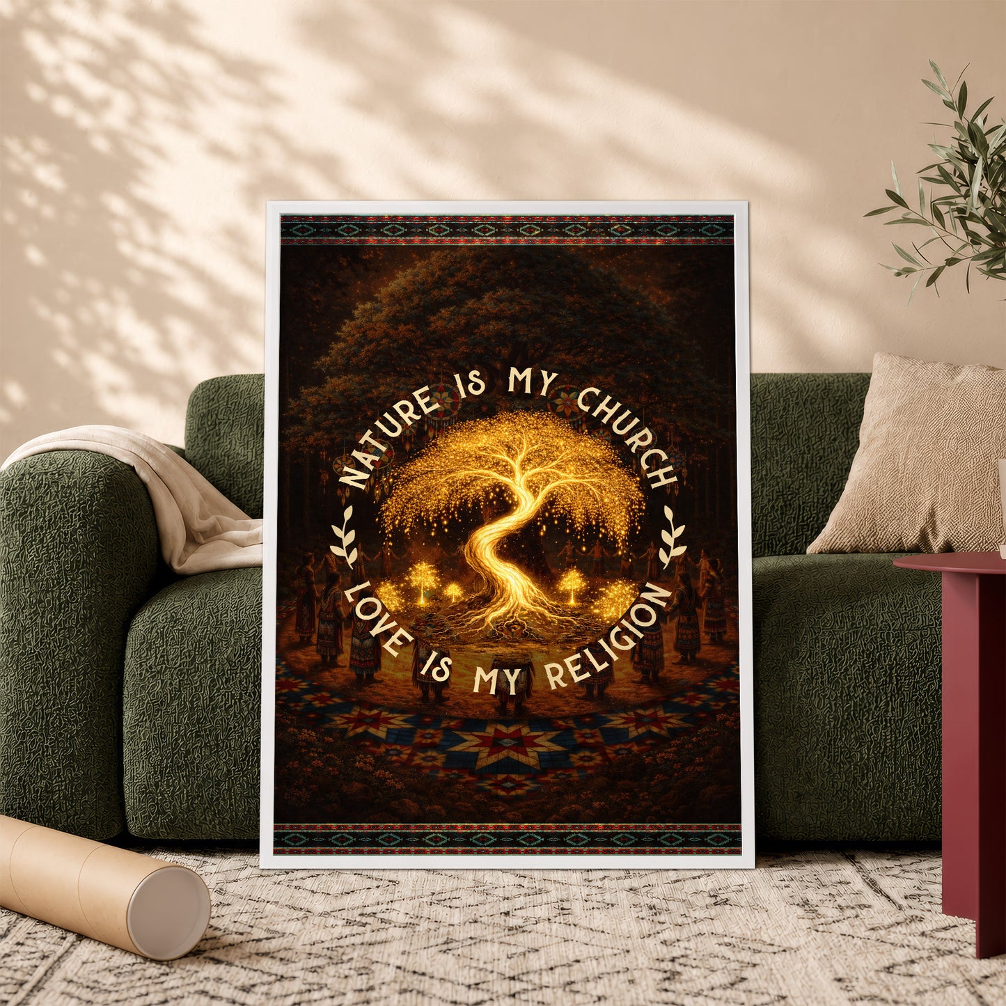 "Nature Is My Church, Love Is My Religion" - Mystical Glowing Tree Design For Poster/Canvas