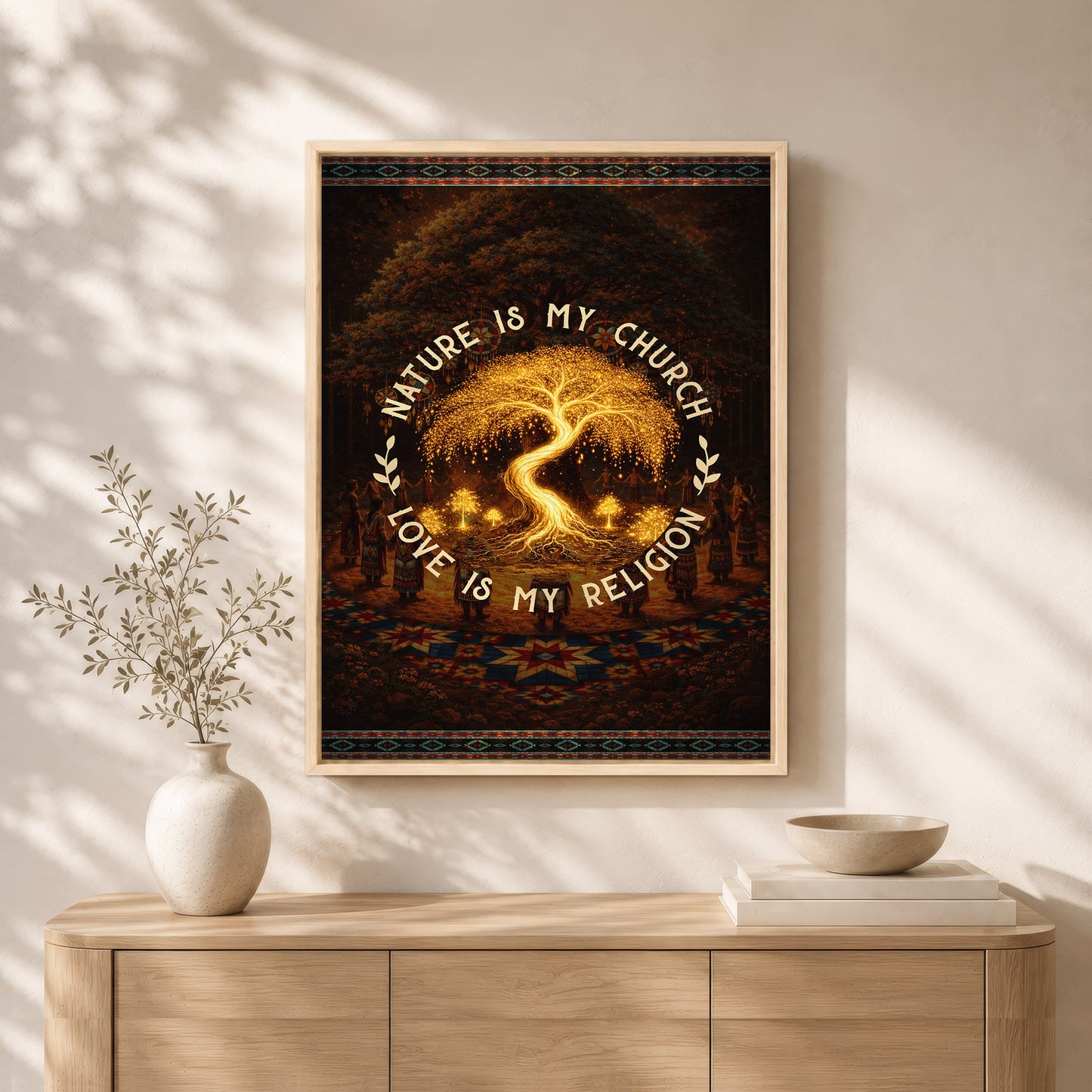 "Nature Is My Church, Love Is My Religion" - Mystical Glowing Tree Design For Poster/Canvas