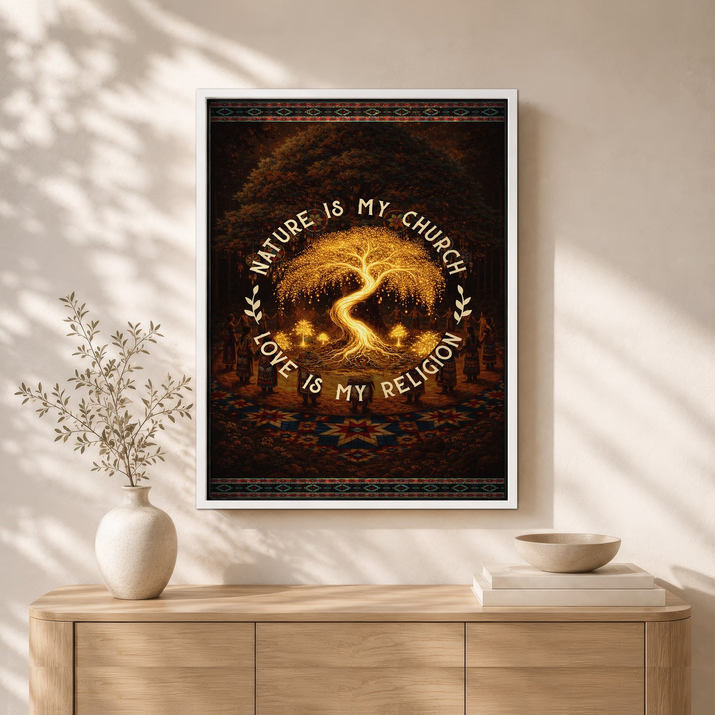 "Nature Is My Church, Love Is My Religion" - Mystical Glowing Tree Design For Poster/Canvas