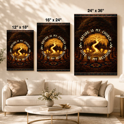 "Nature Is My Church, Love Is My Religion" - Mystical Glowing Tree Design For Poster/Canvas