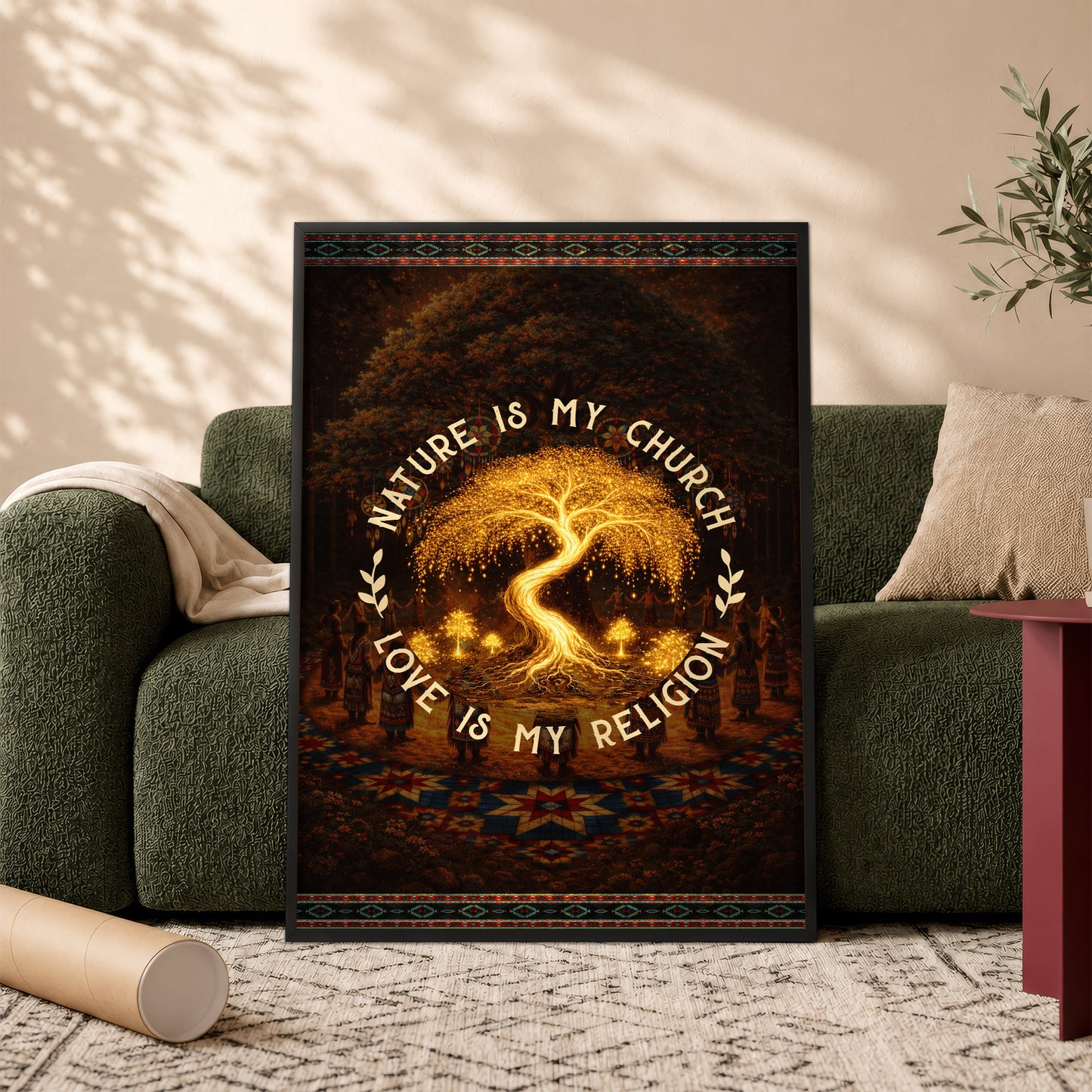 "Nature Is My Church, Love Is My Religion" - Mystical Glowing Tree Design For Poster/Canvas