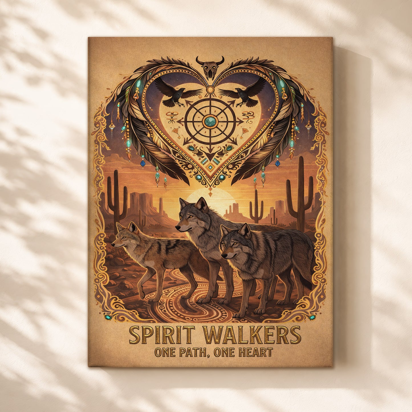 Spirit Walkers "One Path, One Heart" Wolf Family - Native Inspired Spiritual for Poster/Canvas