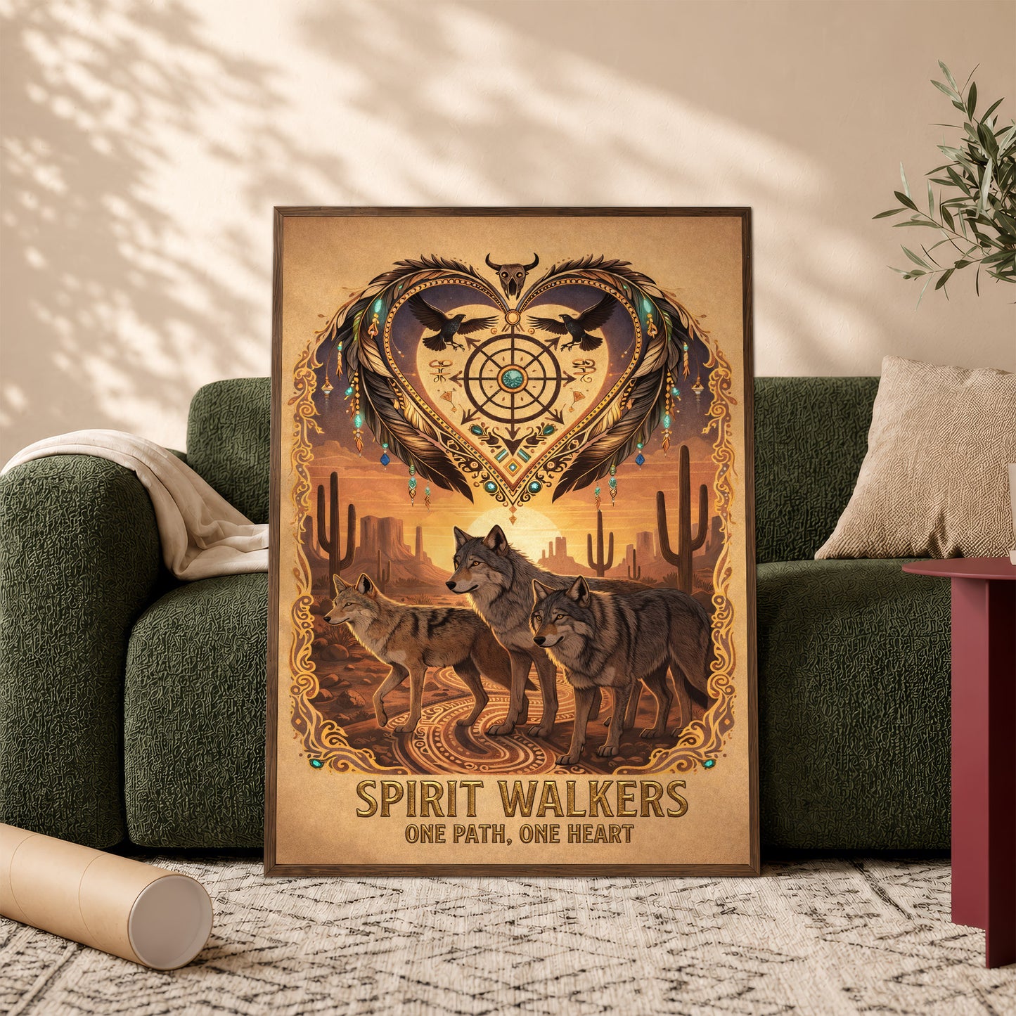 Spirit Walkers "One Path, One Heart" Wolf Family - Native Inspired Spiritual for Poster/Canvas