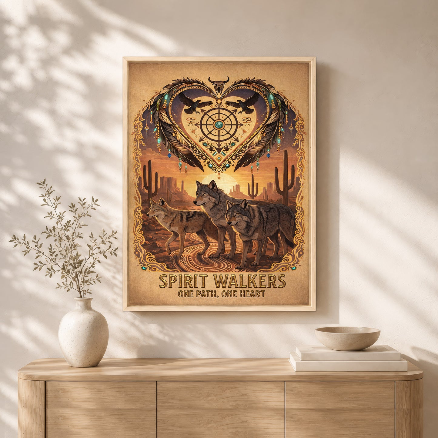 Spirit Walkers "One Path, One Heart" Wolf Family - Native Inspired Spiritual for Poster/Canvas