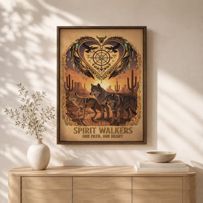 Spirit Walkers "One Path, One Heart" Wolf Family - Native Inspired Spiritual for Poster/Canvas