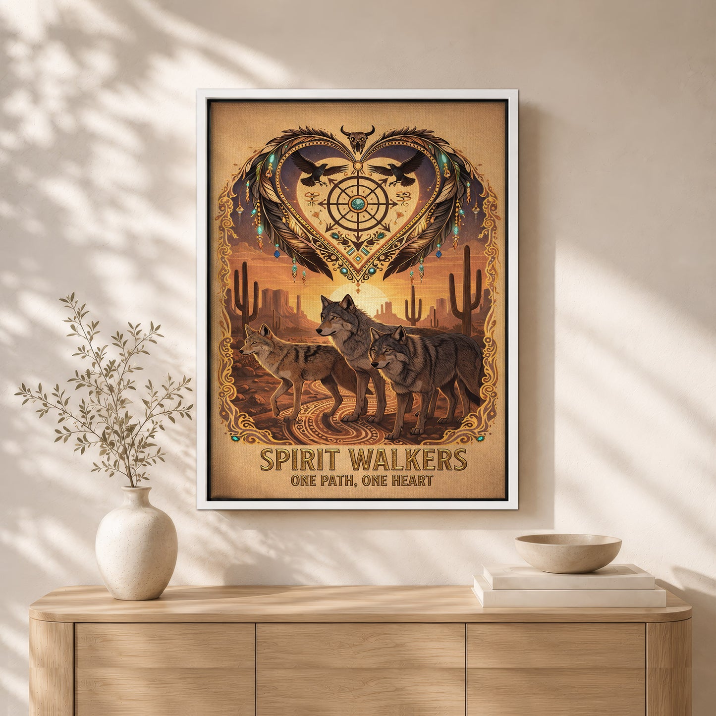 Spirit Walkers "One Path, One Heart" Wolf Family - Native Inspired Spiritual for Poster/Canvas