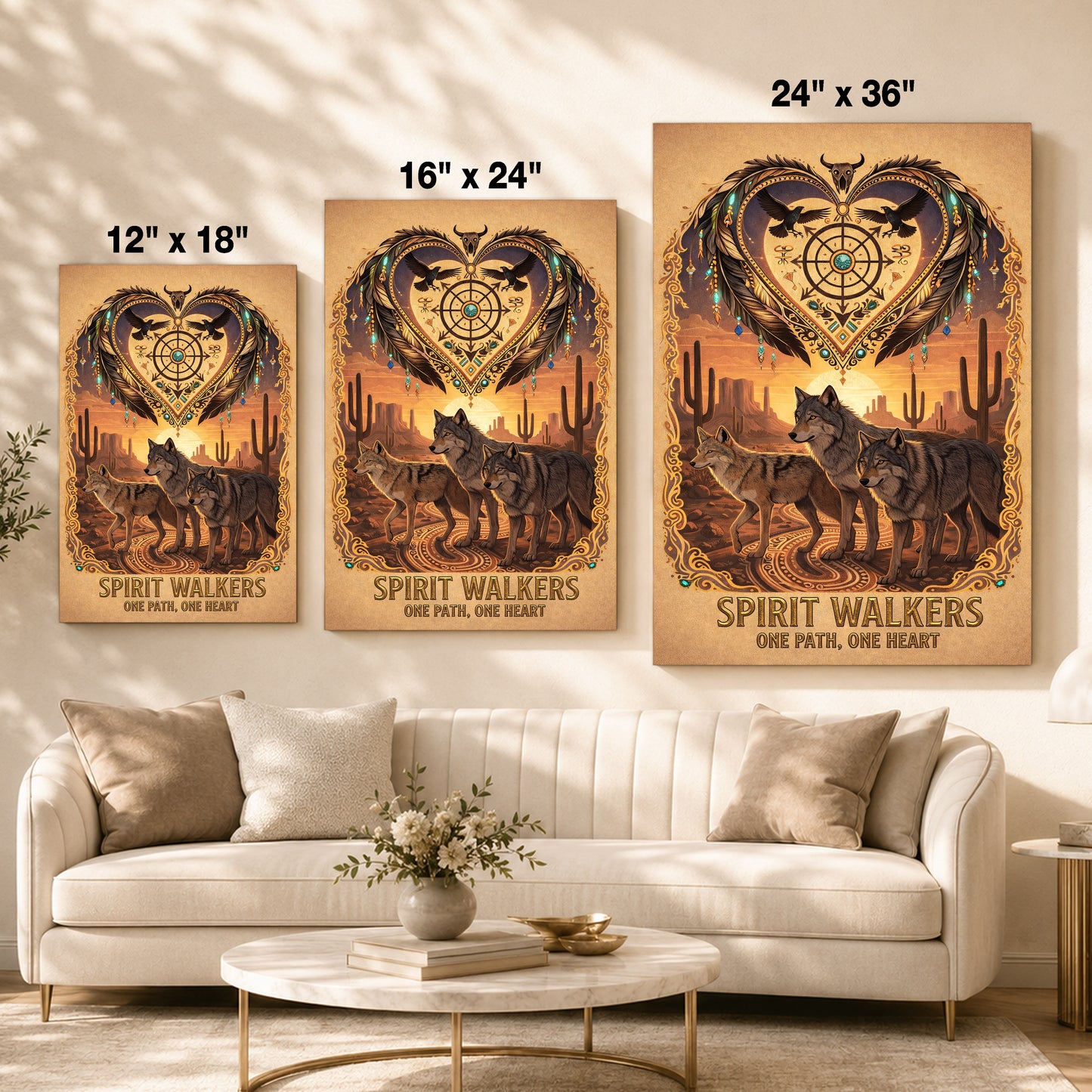 Spirit Walkers "One Path, One Heart" Wolf Family - Native Inspired Spiritual for Poster/Canvas