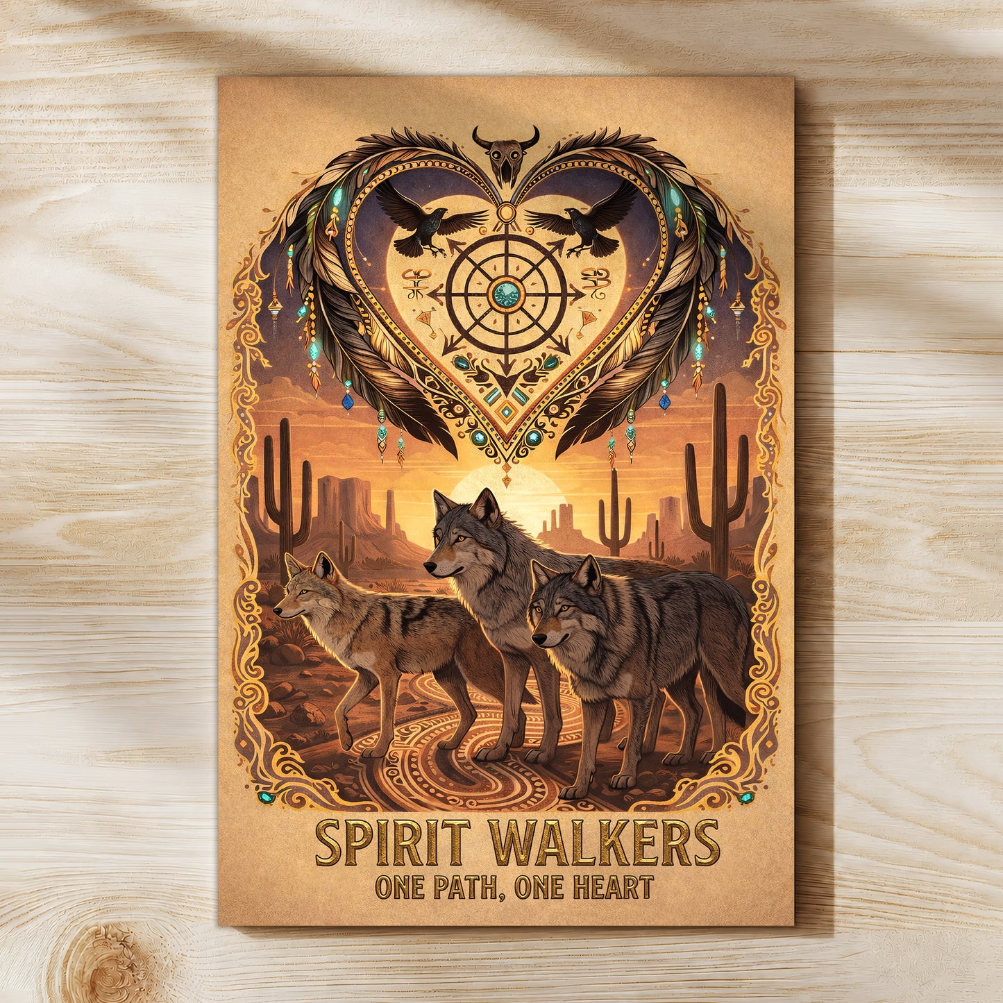 Spirit Walkers "One Path, One Heart" Wolf Family - Native Inspired Spiritual for Poster/Canvas