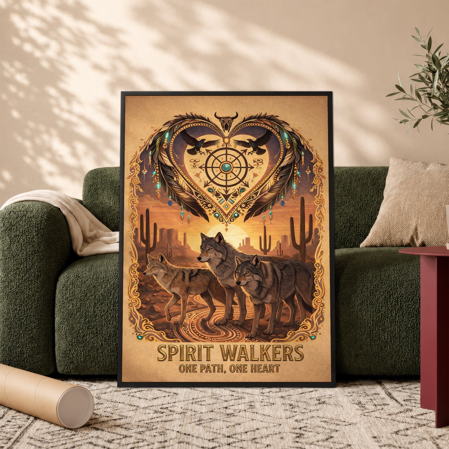 Spirit Walkers "One Path, One Heart" Wolf Family - Native Inspired Spiritual for Poster/Canvas