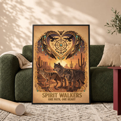 Spirit Walkers "One Path, One Heart" Wolf Family - Native Inspired Spiritual for Poster/Canvas