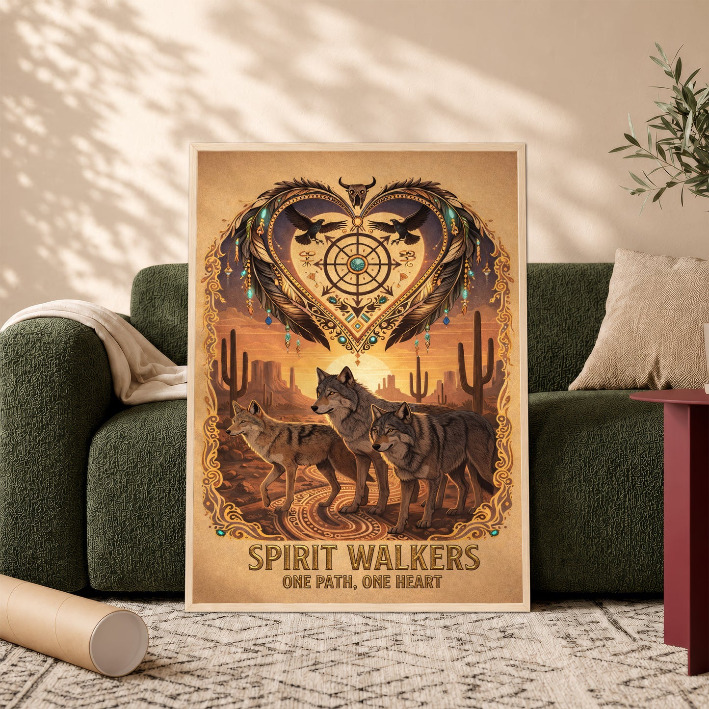 Spirit Walkers "One Path, One Heart" Wolf Family - Native Inspired Spiritual for Poster/Canvas