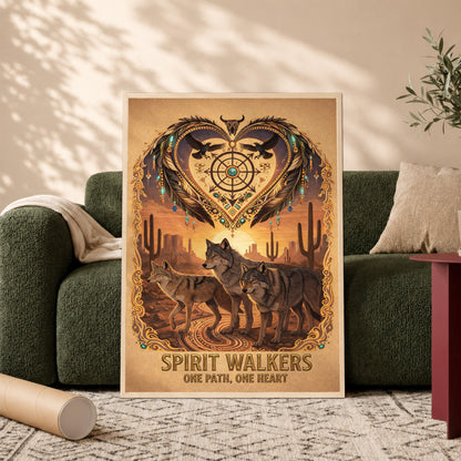 Spirit Walkers "One Path, One Heart" Wolf Family - Native Inspired Spiritual for Poster/Canvas