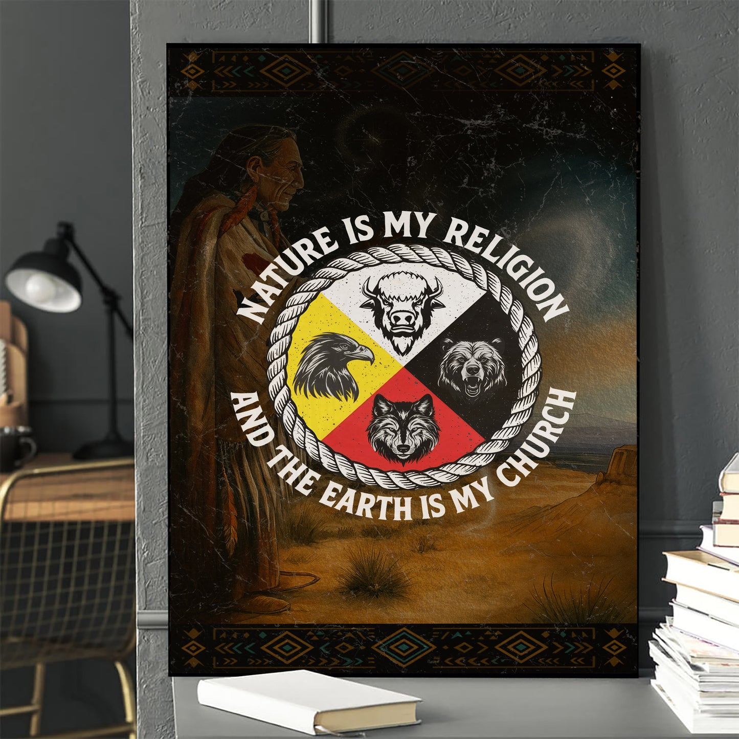 Nature Is My Religion, The Earth Is My Church - Four Animals Medicine Wheel Poster/Canvas