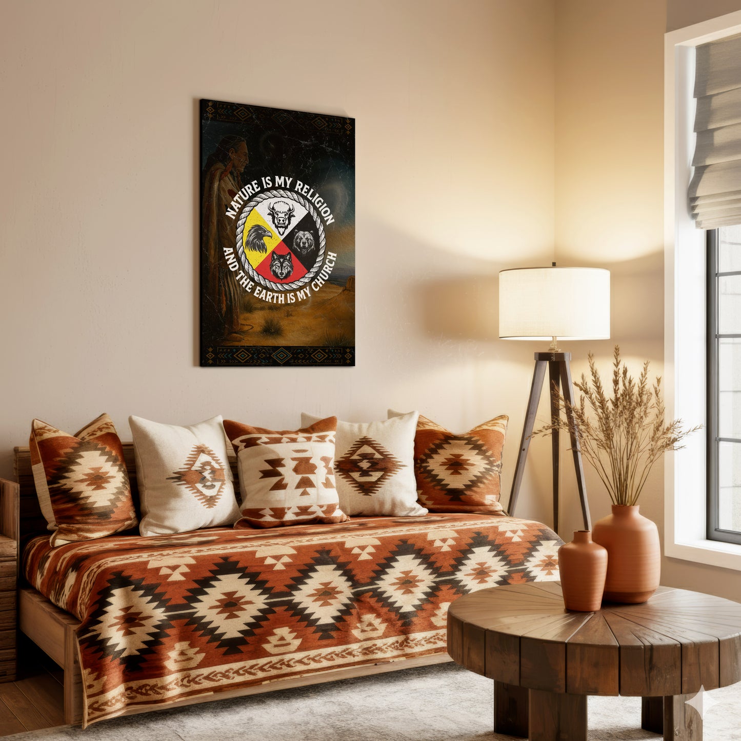 Nature Is My Religion, The Earth Is My Church - Four Animals Medicine Wheel Poster/Canvas