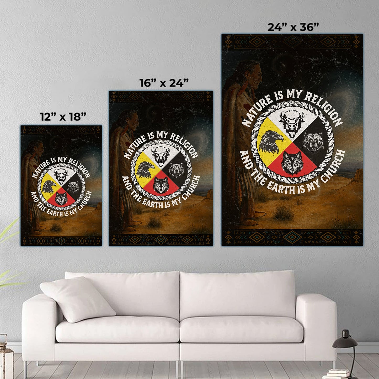 Nature Is My Religion, The Earth Is My Church - Four Animals Medicine Wheel Poster/Canvas