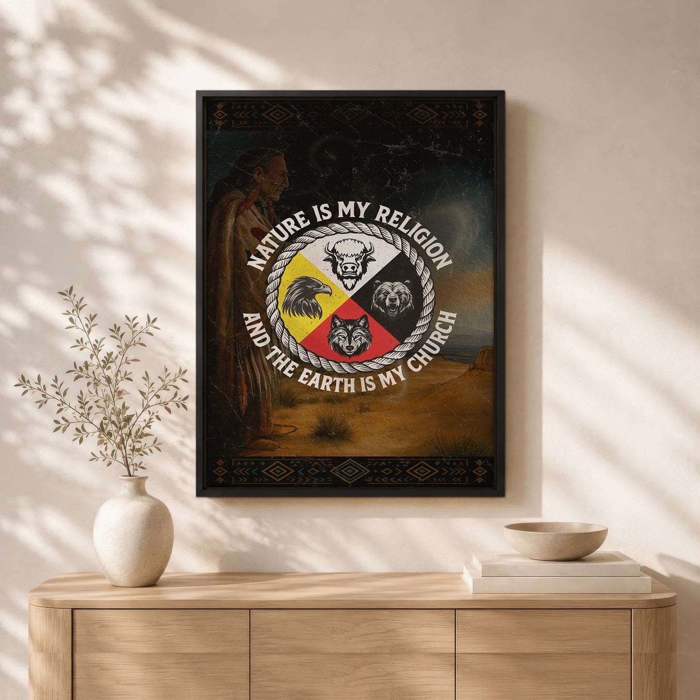 Nature Is My Religion, The Earth Is My Church - Four Animals Medicine Wheel Poster/Canvas